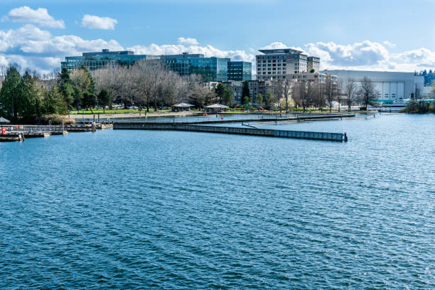 A view of a pier at Gene Coulon Park in Renton, Washington.